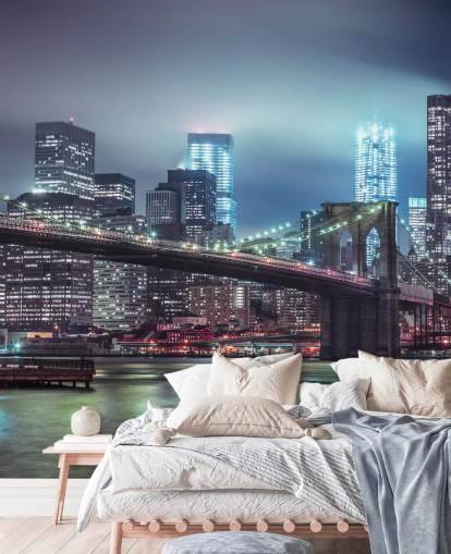 Helderblauwe Brooklyn Bridge muurschildering Helderblauwe Brooklyn Bridge muurschildering