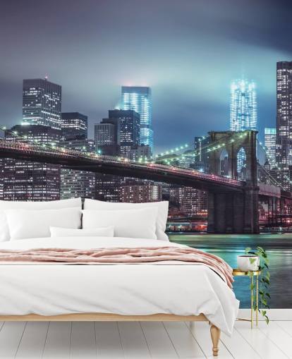 Bright Blue Brooklyn Bridge Wall Mural