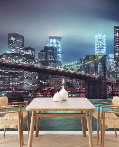 Helderblauwe Brooklyn Bridge muurschildering Helderblauwe Brooklyn Bridge muurschildering
