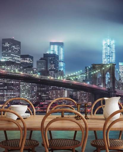 Helderblauwe Brooklyn Bridge muurschildering