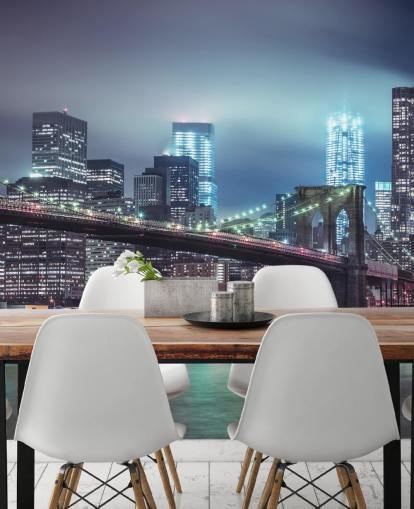 Helderblauwe Brooklyn Bridge muurschildering