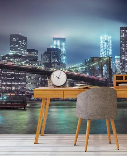 Bright Blue Brooklyn Bridge Wall Mural