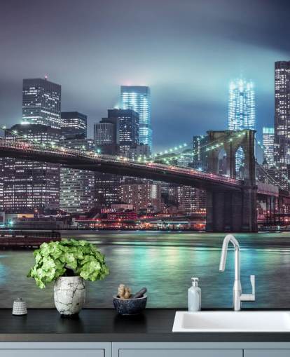 Leuchtend blaue Brooklyn Bridge Wandgemälde Leuchtend blaue Brooklyn Bridge Wandgemälde