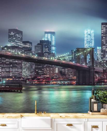 Bright Blue Brooklyn Bridge Wall Mural