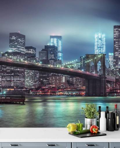 Helderblauwe Brooklyn Bridge muurschildering Helderblauwe Brooklyn Bridge muurschildering