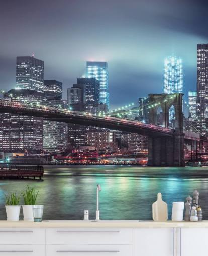 Kirkkaan sininen Brooklyn Bridge seinämaalaus