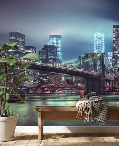 Bright Blue Brooklyn Bridge Wall Mural