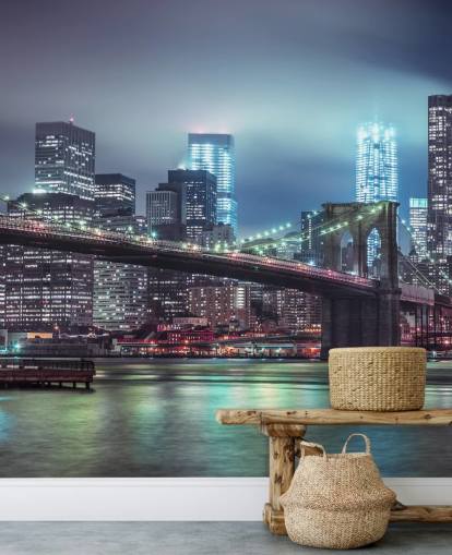 Bright Blue Brooklyn Bridge Wall Mural