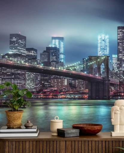 Bright Blue Brooklyn Bridge Wall Mural