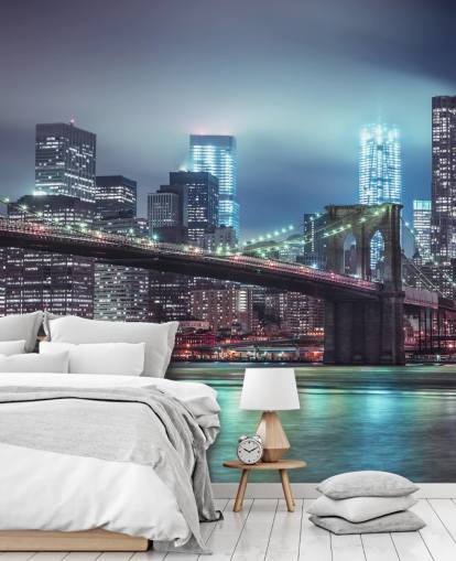 Helderblauwe Brooklyn Bridge muurschildering Helderblauwe Brooklyn Bridge muurschildering