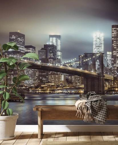 Brooklyn Bridge in het avondbehang Brooklyn Bridge in het avondbehang