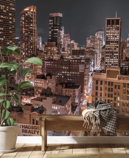 Alempi Manhattan Valot seinämaalaus