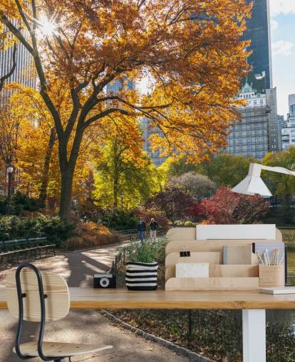 Vägen genom Central Park i höst Bakgrund