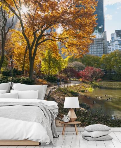 Pathway Through Central Park in Autumn Wallpaper