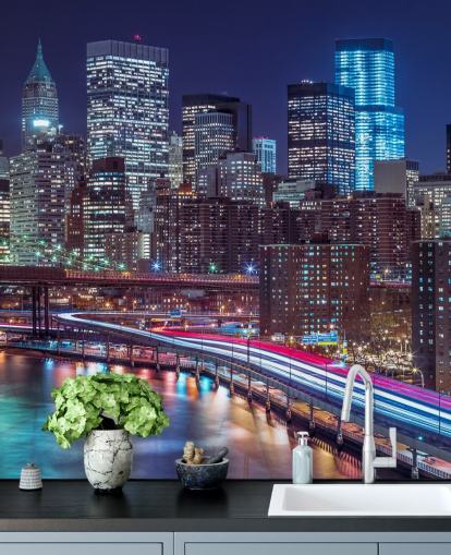 Stripverlichting op straten van Manhattan Wallpaper