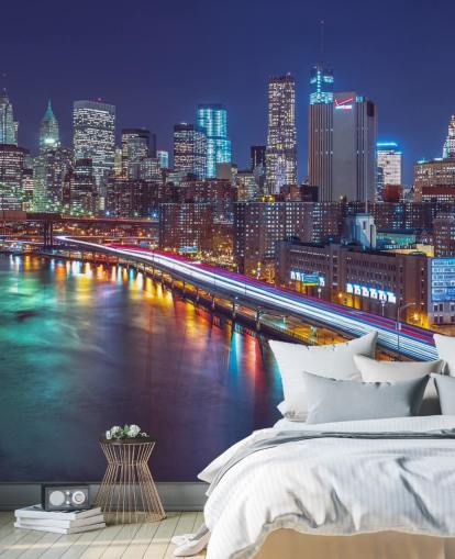 Bright Lights Manhattan by East River Wall Mural