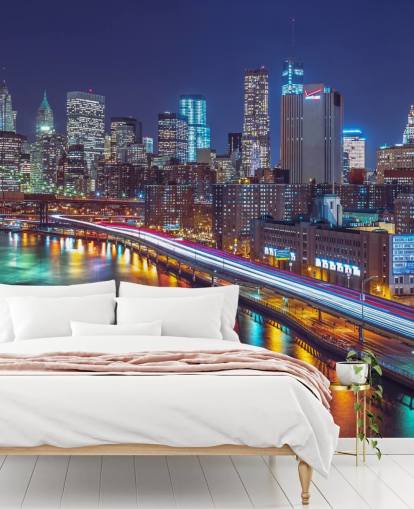 Bright Lights Manhattan by East River Muurschildering Bright Lights Manhattan by East River Muurschildering
