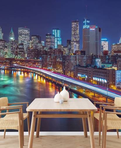 Bright Lights Manhattan by East River Wall Mural