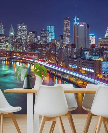Mural de pared Luces brillantes en Manhattan por East River