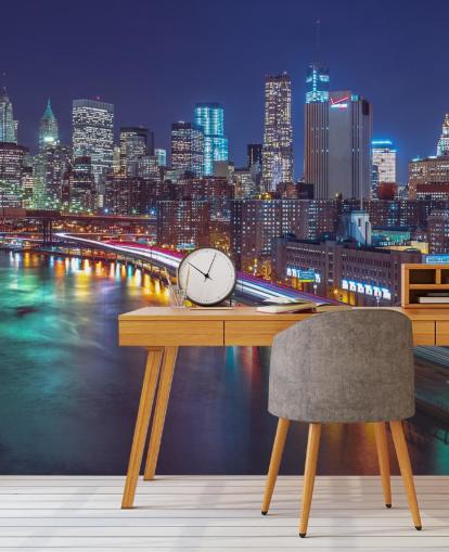 Bright Lights Manhattan by East River Wall Mural
