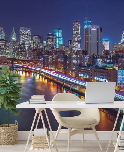 Mural de pared Luces brillantes en Manhattan por East River