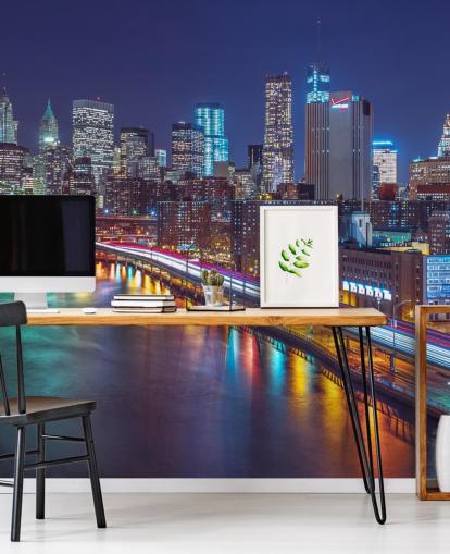 Bright Lights Manhattan by East River Wall Mural