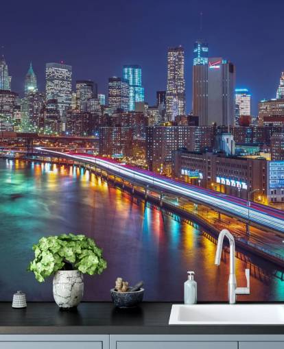 Luzes brilhantes Manhattan por East River Wall Mural Luzes brilhantes Manhattan por East River Wall Mural