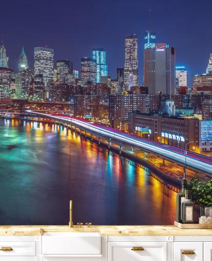 Luzes brilhantes Manhattan por East River Wall Mural Luzes brilhantes Manhattan por East River Wall Mural