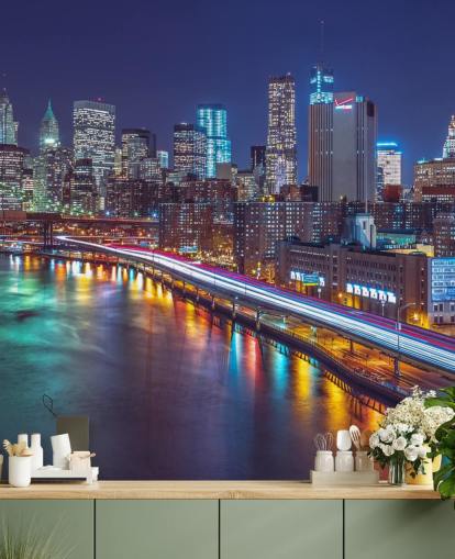 Ljusa lampor Manhattan av East River väggmålning