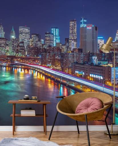 Ljusa lampor Manhattan av East River väggmålning