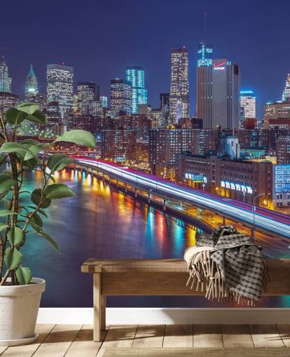 Bright Lights Manhattan by East River Wall Mural