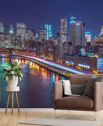 Mural de pared Luces brillantes en Manhattan por East River