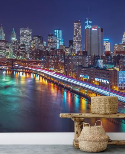 Bright Lights Manhattan by East River Wall Mural