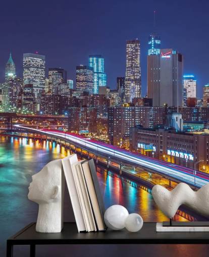 Ljusa lampor Manhattan av East River väggmålning