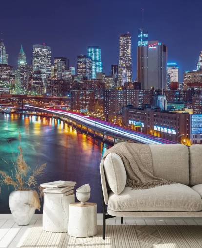 Bright Lights Manhattan by East River Wall Mural Bright Lights Manhattan by East River Wall Mural
