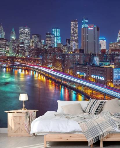 Lyse Lights Manhattan av East River Wall Mural