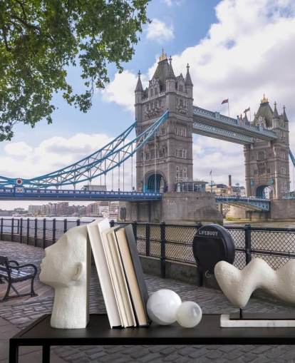 Tower Bridge van de Thames Promenade Muurschildering Tower Bridge van de Thames Promenade Muurschildering