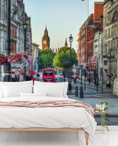Streets of London city met Double Decker Bus behang