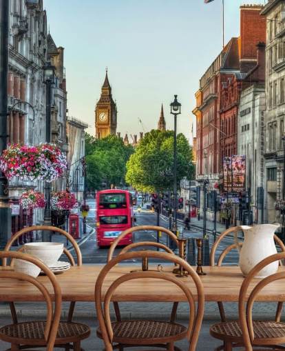 Streets of London city met Double Decker Bus behang Streets of London city met Double Decker Bus behang