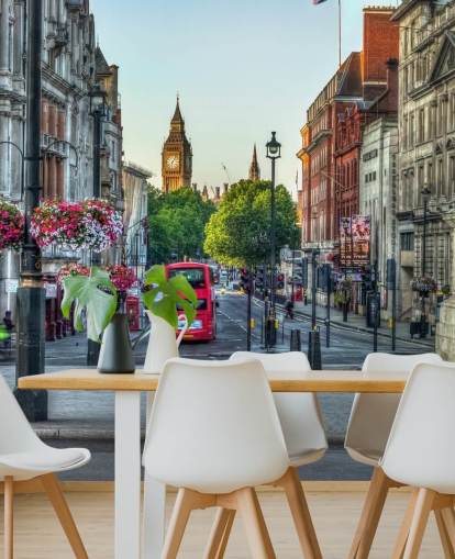 Straßen von London City mit Doppeldecker-Bus-Tapete