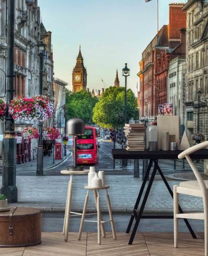 Streets of London city met Double Decker Bus behang