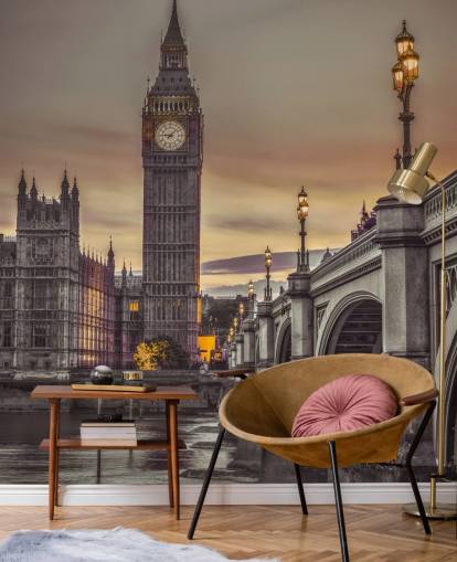 Westminster Bridge en Big Ben muurschildering