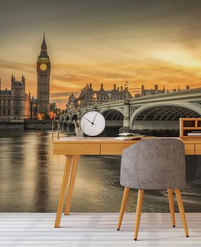 westminster en brug bij zonsondergang behang