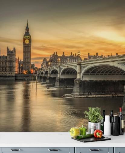 westminster en brug bij zonsondergang behang