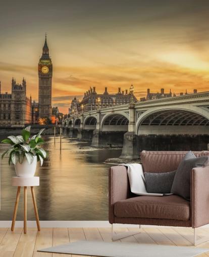 westminster en brug bij zonsondergang behang westminster en brug bij zonsondergang behang