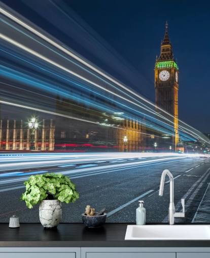 Papier Peint Fresque Abby, Big Ben, avec bandes lumineuses Papier Peint Fresque Abby, Big Ben, avec bandes lumineuses