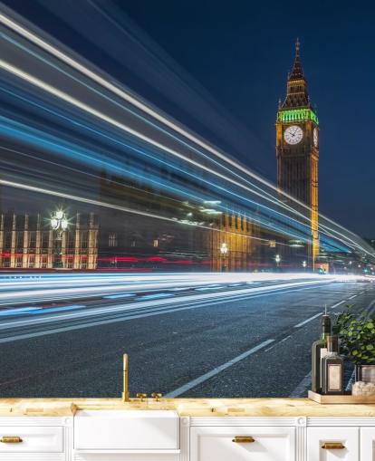 Westminster Abby, Big Ben with Strip Lights Mural