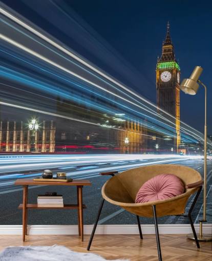 Westminster Abby, Big Ben with Strip Lights Mural