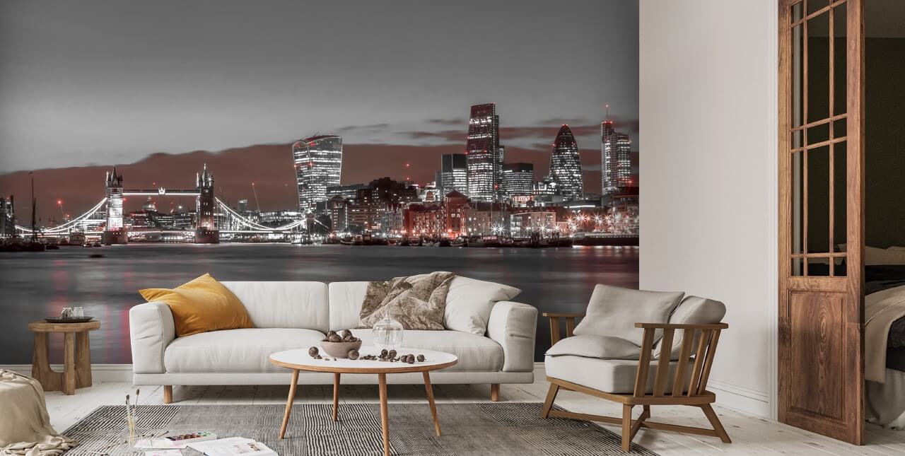 London Skyline Red Colour Splash Wall Mural Wallsauce UK