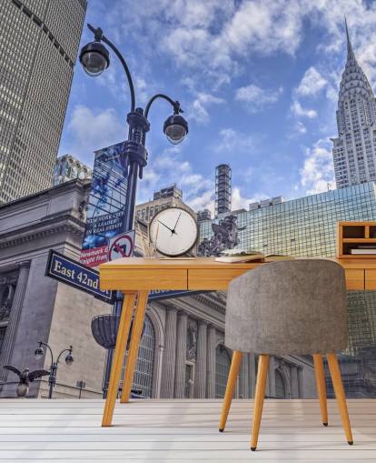 Paisagem urbana de Nova York com o mural da parede do edifício Chrysler